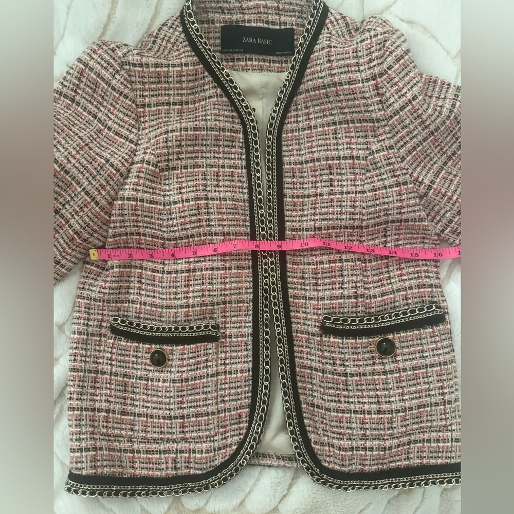 ZARA Tweed Gold Embellished Blazer Jacket - Picture 8 of 11